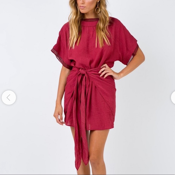 Princess Polly Dresses & Skirts - Princess Poly Burgundy Shimmer Dress, Wrap Tie Front Sz 6